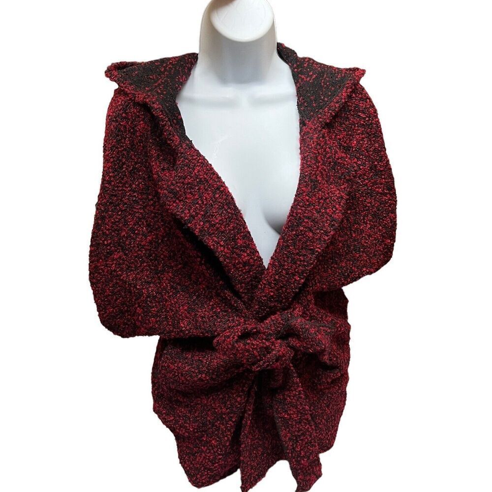 Coco + Carmen Cardigan WMNS OS Red Knot Waist Tie Hoodie 3/4 Sleeve Boucle Avant